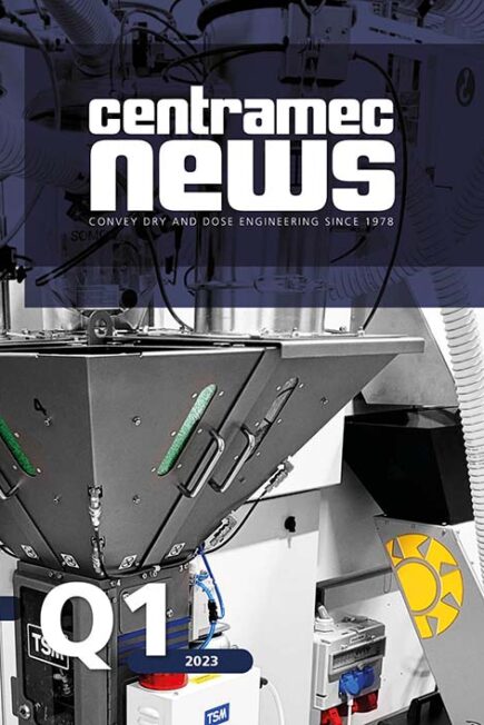 Omslagsbild Centramec News Q1 2023. TSM Batchblandare med flera rör- och slanganslutningar.