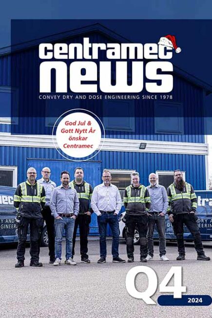 Centramec News Q4 2024 Omslagsbild Centramec News Q4 2024. Gruppbild på Centramecs medarbetare utanför kontoret i Älvsered.